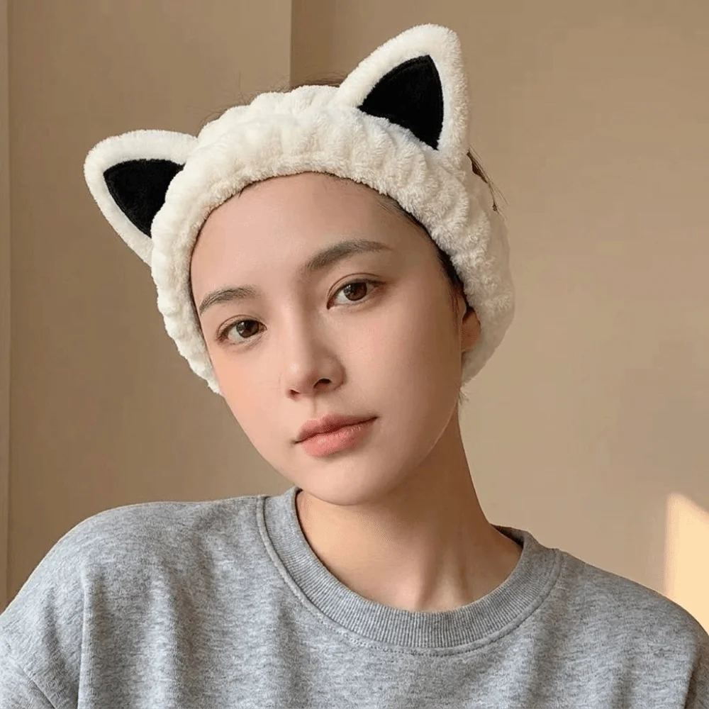 Cute Soft Furry Cat Ear Head Hoop Lightweight Polyester Cartoon Hairband 3D Elastic Headband Couple