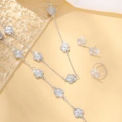 5 Piece Set Fashionable Elegant Rhinestone flower Shaped Decorative Jewelry Earrings Necklaces Bracelets Ring Combinations
