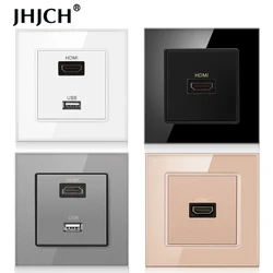 JHJCH-panel de vidrio templado compatible con hdmi, enchufe de pared con puerto USB 2,0, 2,0