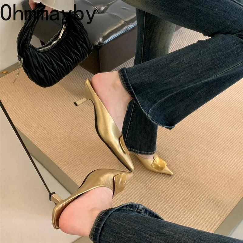 أزياء أشار تو النساء البغال النعال أنيقة زخرفة المعادن السيدات الشرائح ربيع الخريف الأحذية في الهواء الطلق #5