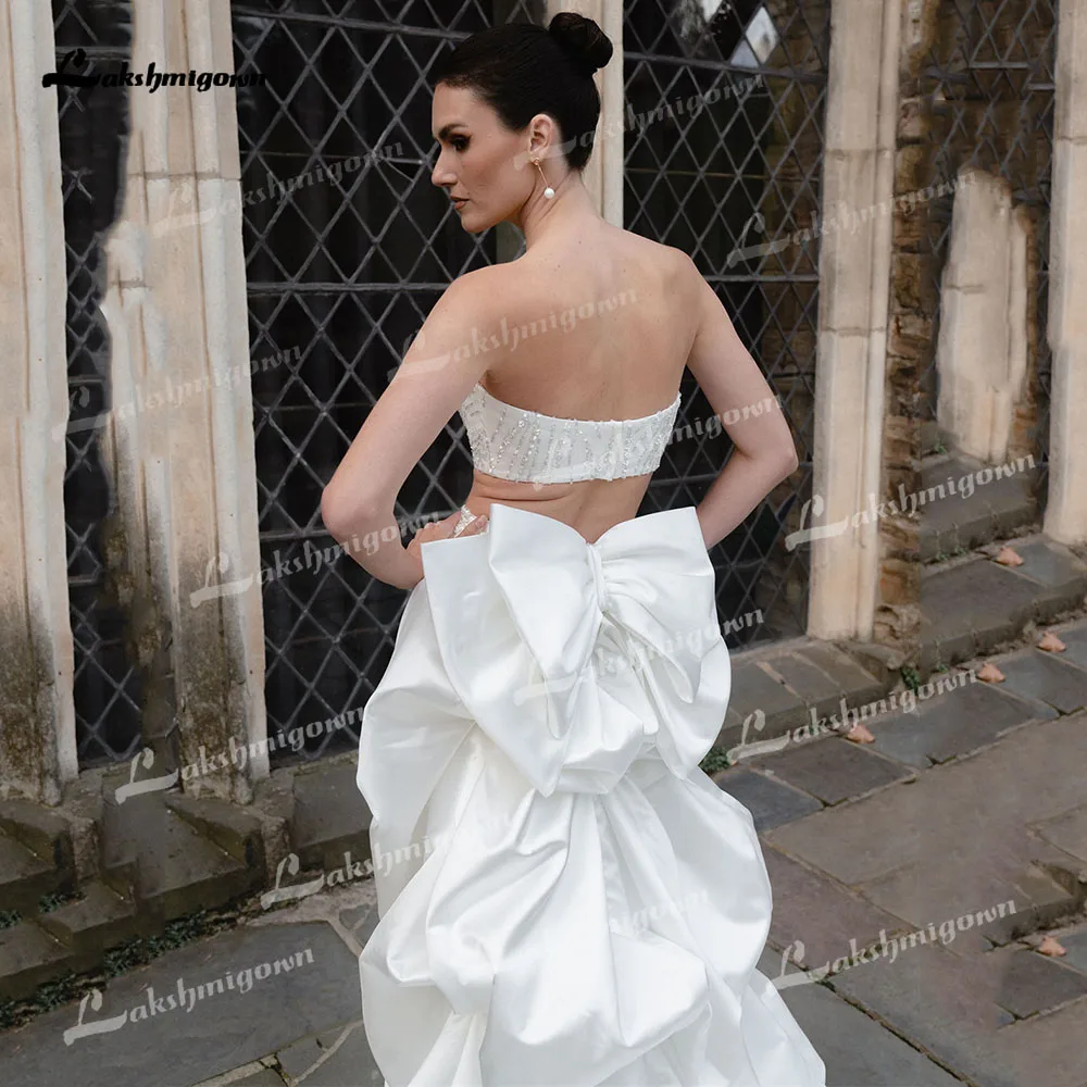 ROYCE-vestido de novia de lujo con lentejuelas sin tirantes, Formal, plisado, Espalda descubierta, largo hasta el suelo, tren de barrido, elegante, clásico