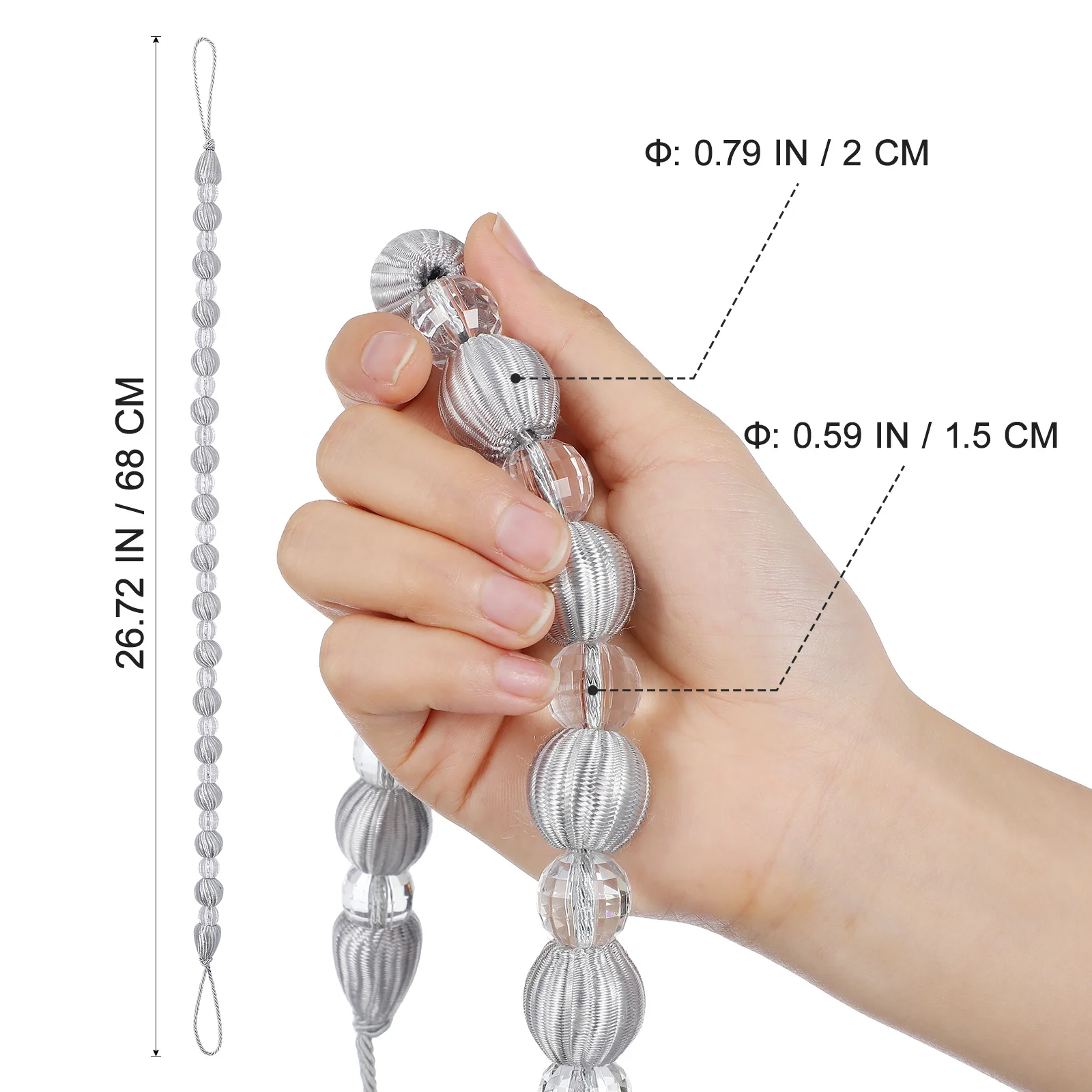 2개 크리스탈 비즈 커튼 타이백 실버 및 화이트 아크릴 드레이프 홀드백 가벼운 및 무거운 커튼용 창문 장식 우아함