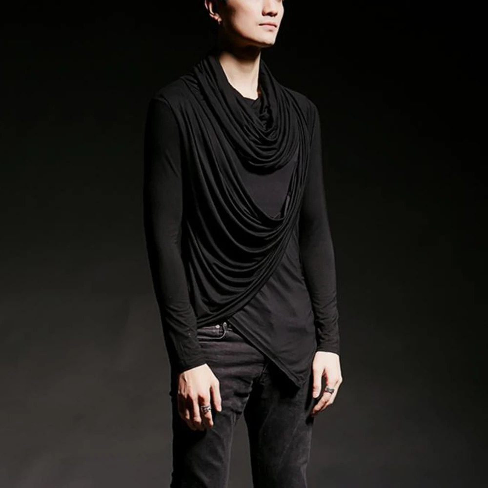 

XS-5XL Winter New Men's Irregular Long Sleeve T-Shirt American Retro Fashion Trend High Street Slim Casual Niche Men's Top