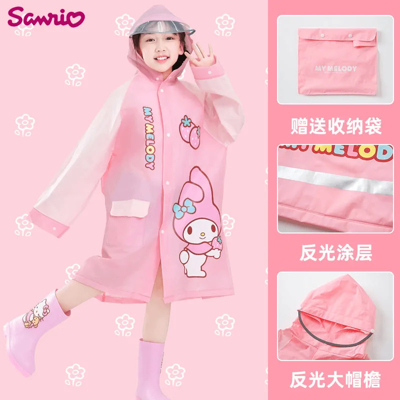 

Дождевик Sanrio для девочек, водонепроницаемый, с козырьком, с принтом Hello Kitty, аниме-персонаж, утолщенный, милый мультяшный дизайн, из ЭВА, складной