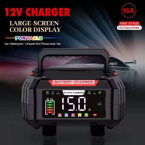 Car Battery Charger 12V15A/24V8A Smart Pulse Repair Agm Gel Lead-acid Battery Motorcycle Battery Charging LED Display