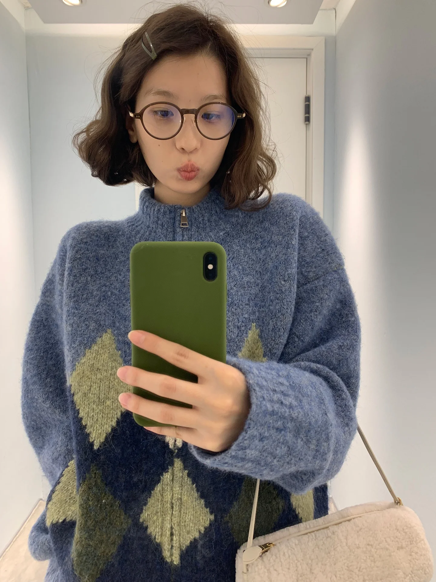 

Kernel Cosmos Dublin Lazy Chic Color Blo Woolen Knitted Sweater Cardigan Geometric Pattern Stand Collar Long Sve Women's...