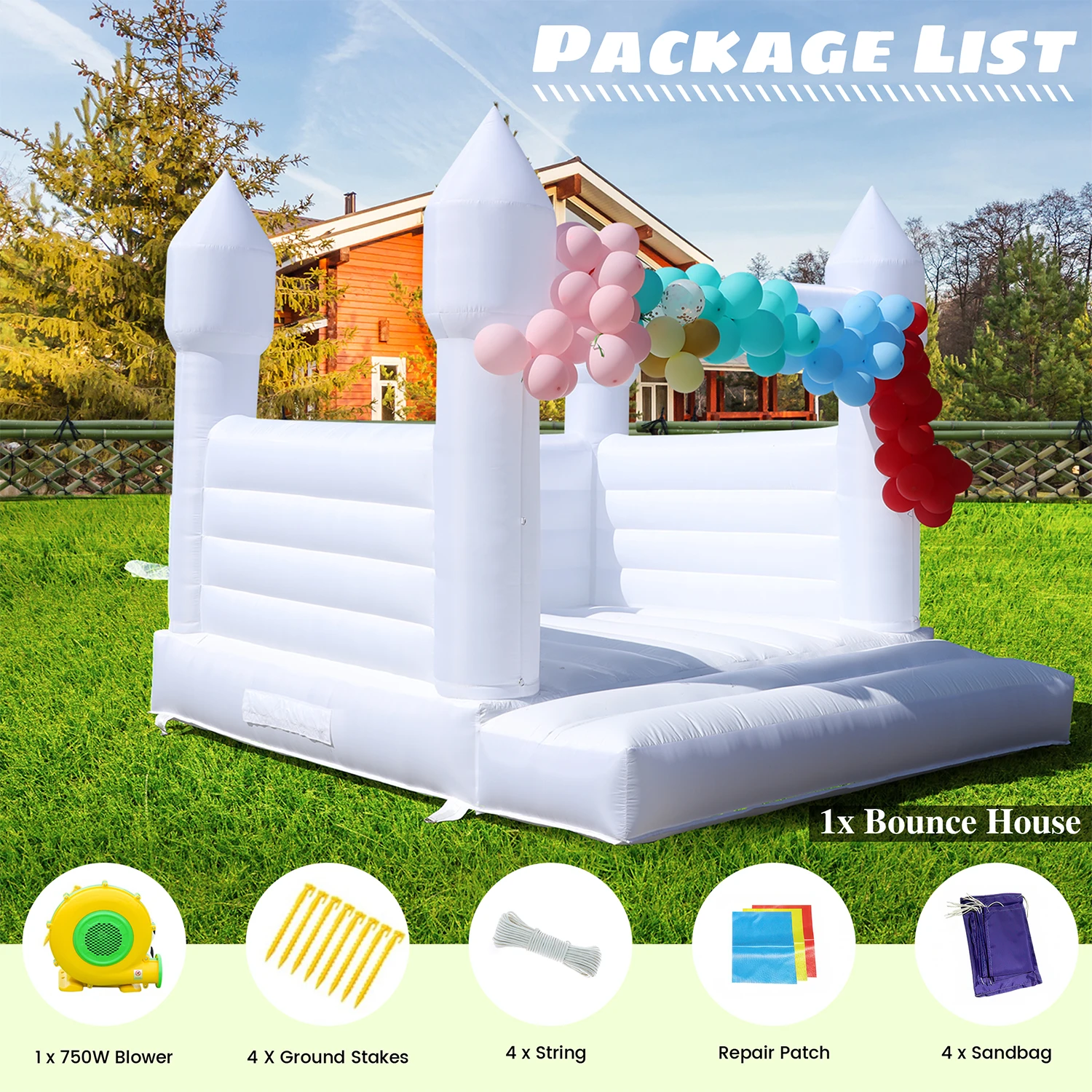 Aire de jeux pour enfants, jouets pour enfants 13x12 pieds, maison gonflable géante blanche, château gonflable en PVC pour fête de mariage