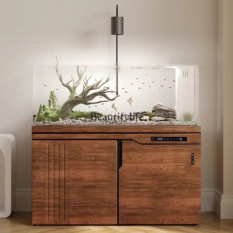 

Stream Fish Tank Large Ultra-White Glass Original Ecological Landscape Bottom Filter Aquariumss 03