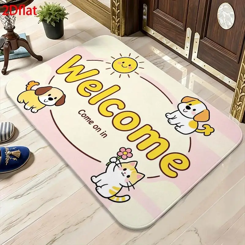 [2D Flat] Flannel Floor Mat, Pet-friendly Social Day Mat, Reusable, Suitable for Welcome Doormats, Entrances, Indoor Entry Mats, Doorways, Indoor and Outdoor