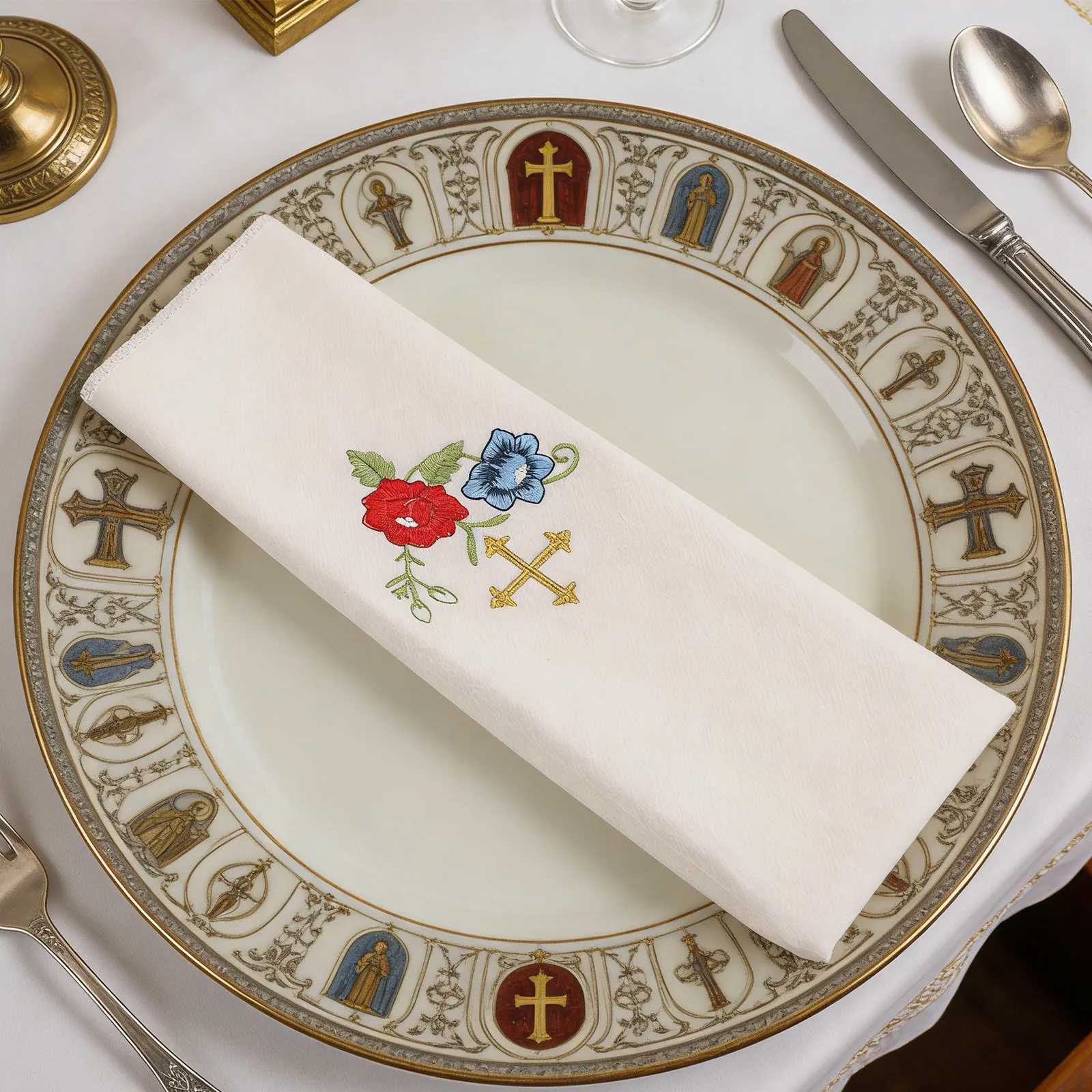 Lino Blanco de Algodón para Altar de Iglesia Católica, Mantel para Comunión Sagrada con Cruz Bordada en el Centro, Purificador para Liturgia de Misa