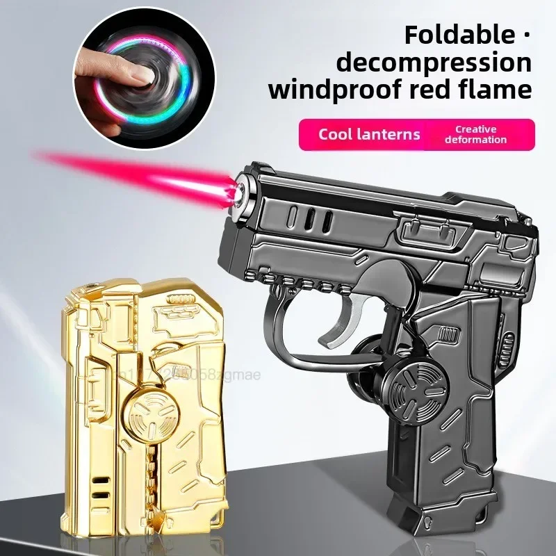 Creative Deformation Gyroscope Butane Gas Lighter Plastic Folding Decompression Red Flame Windproof Straight Forward Lighter
