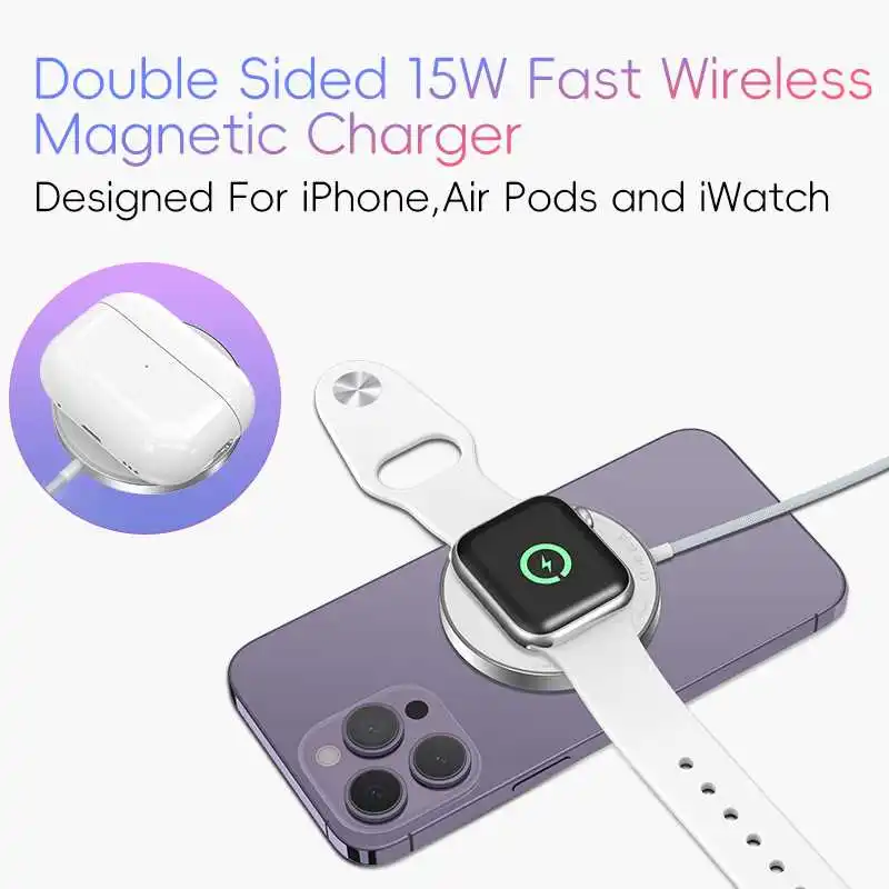 Kimdoole  3 in 1 15W Fast Wireless Magnetic Charger Pad Compatible with iPhone 12 13 Pro Max S23 Ultra iWatch AirPods