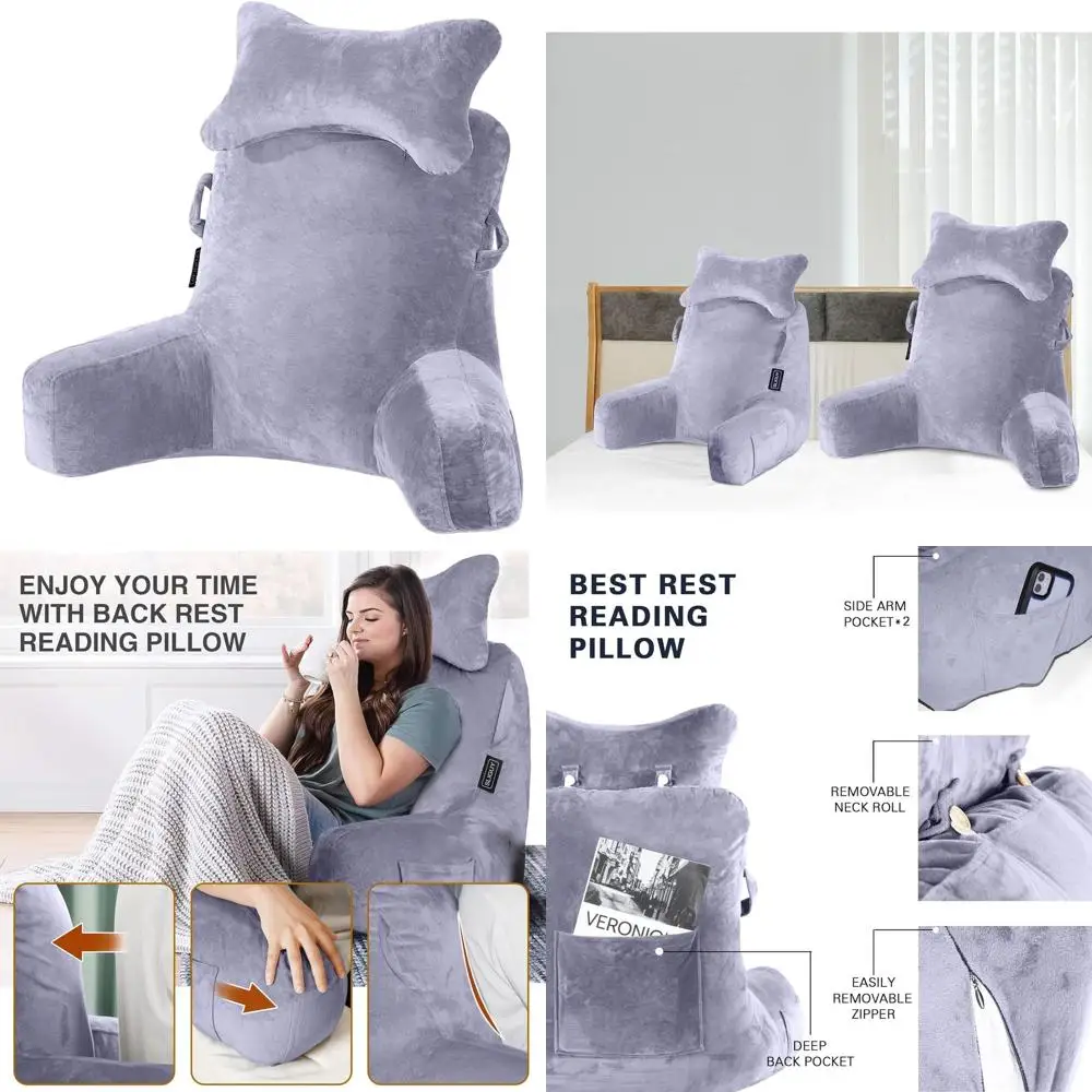

Эргономичная подушка для отдыха к кровати с поддержкой шеи и подлокотником для удобного чтения, просмотра и отдыха серого цвета