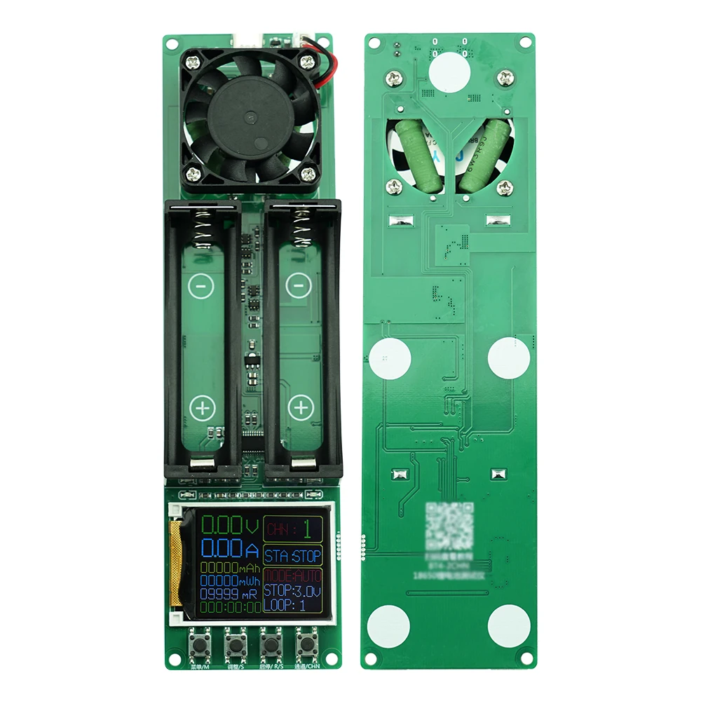 2-CH 18650 21700 Battery Capacity Tester MAh MWh Digital Internal Resistance Meter with 1A Charge Discharge Function Fan Cooling