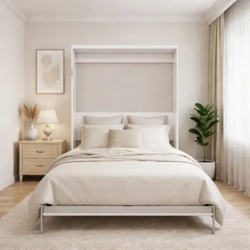 

# Vertical Standard Murphy Wall Bed With Grey Bed Frame Space-Saving Folding Wall Bed For Living Room