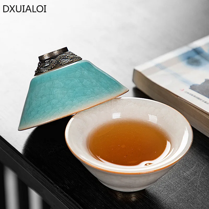 

70ml celadon ice flower master cup Handmade teacup Ceramic tea cup Souvenir Kungfu tea set household Tea bowl Gift Box