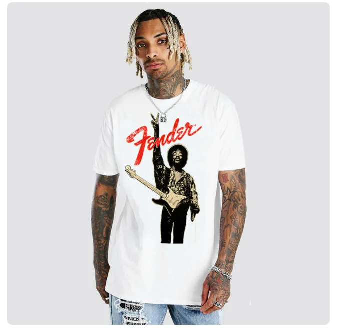 Fender Jimi Hendrix Fanta Electric Guitar Peripheral T-Shirt Short Sleeve Rock Band Guitarist Clothing Men's Women's Fan T-Shirt