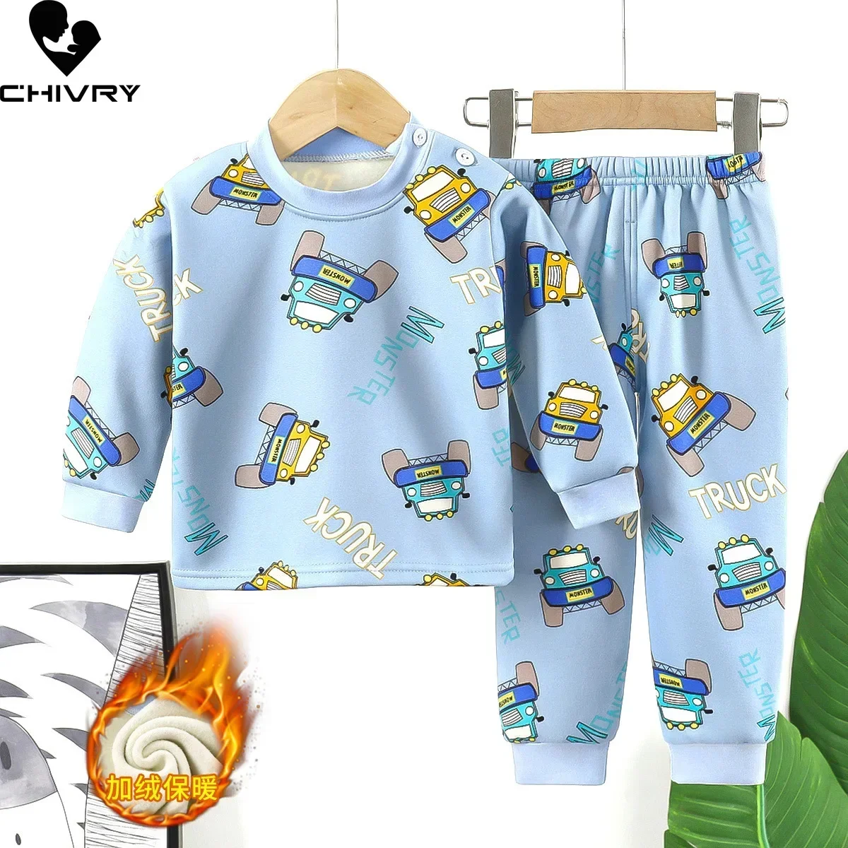 Pijamas gruesos y cálidos para niños y niñas, ropa de dormir de manga larga con dibujos animados, conjuntos de ropa de otoño e invierno, novedad de