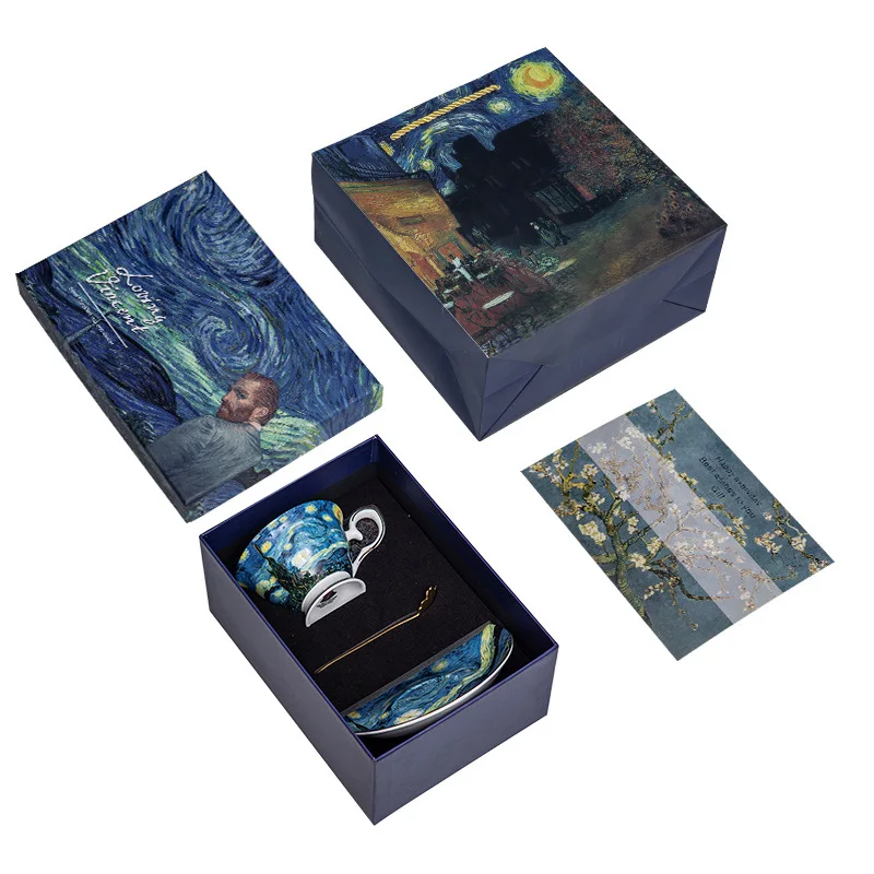 Van Gogh Bone China Coffee Cup Set, English Afternoon Tea, Small Luxury Ceramic Gift Box