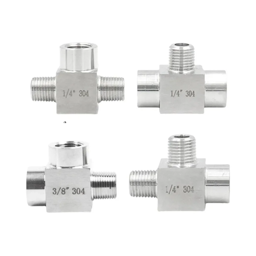 Conector de encaixe de tubulação de aço inoxidável 304, alta pressão Splitter Block, Tee feminino e masculino, 3 maneiras, 1/8 in, 1/4 in, 3/8 in, 1/2 in, BSP, NPT