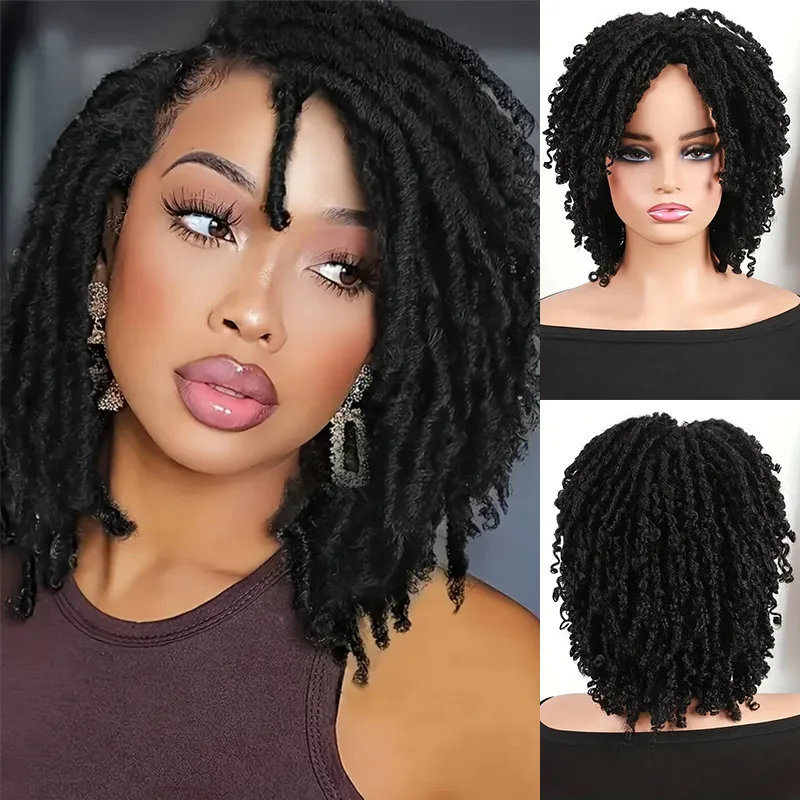 

African Lady Small Curl Wig Dirty Braided Hairpiece Hollow Curl Fake Braids Synthetic Wig Braids for Daily Wear