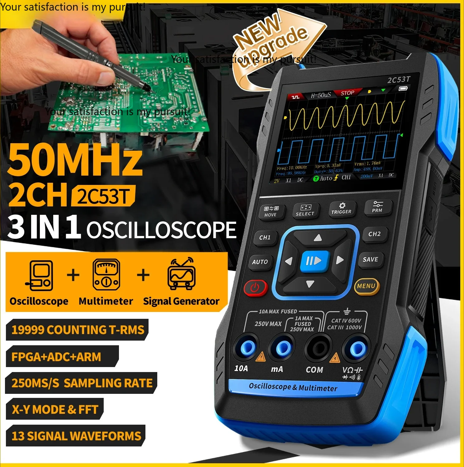 2C23T 2C53T Upgrade 50MHz Handheld Digital Oscilloscope Multimeter Signal Generator  3 in 1 Dual Channel Automotive Tools