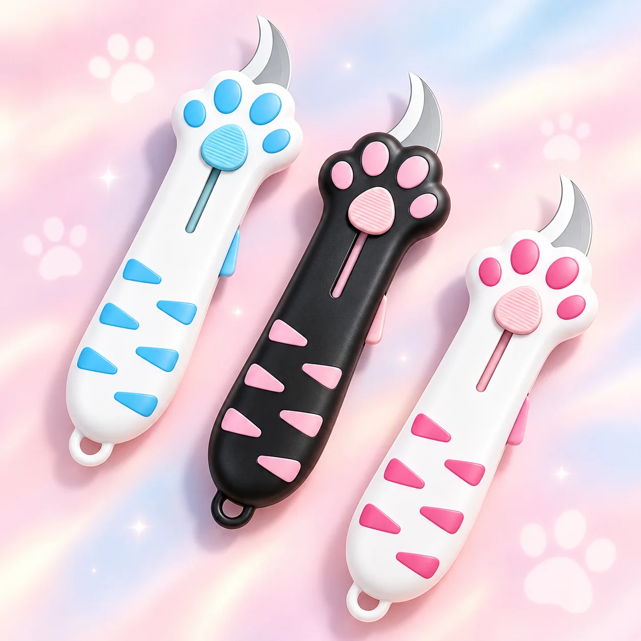 Cat Paw Utility Knife Cute Retractable Box Cutter Portable Safety Package Opener Mini Craft Knife Parcel Cutter Cutting Tool