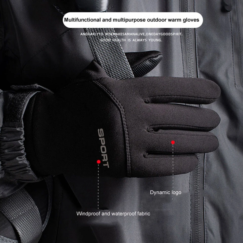 Men Winter Waterproof Cycling Gloves Outdoor Sports Ski Running Motorcycle Touch Screen Fleece Gloves Non-Slip Warm Full Fingers