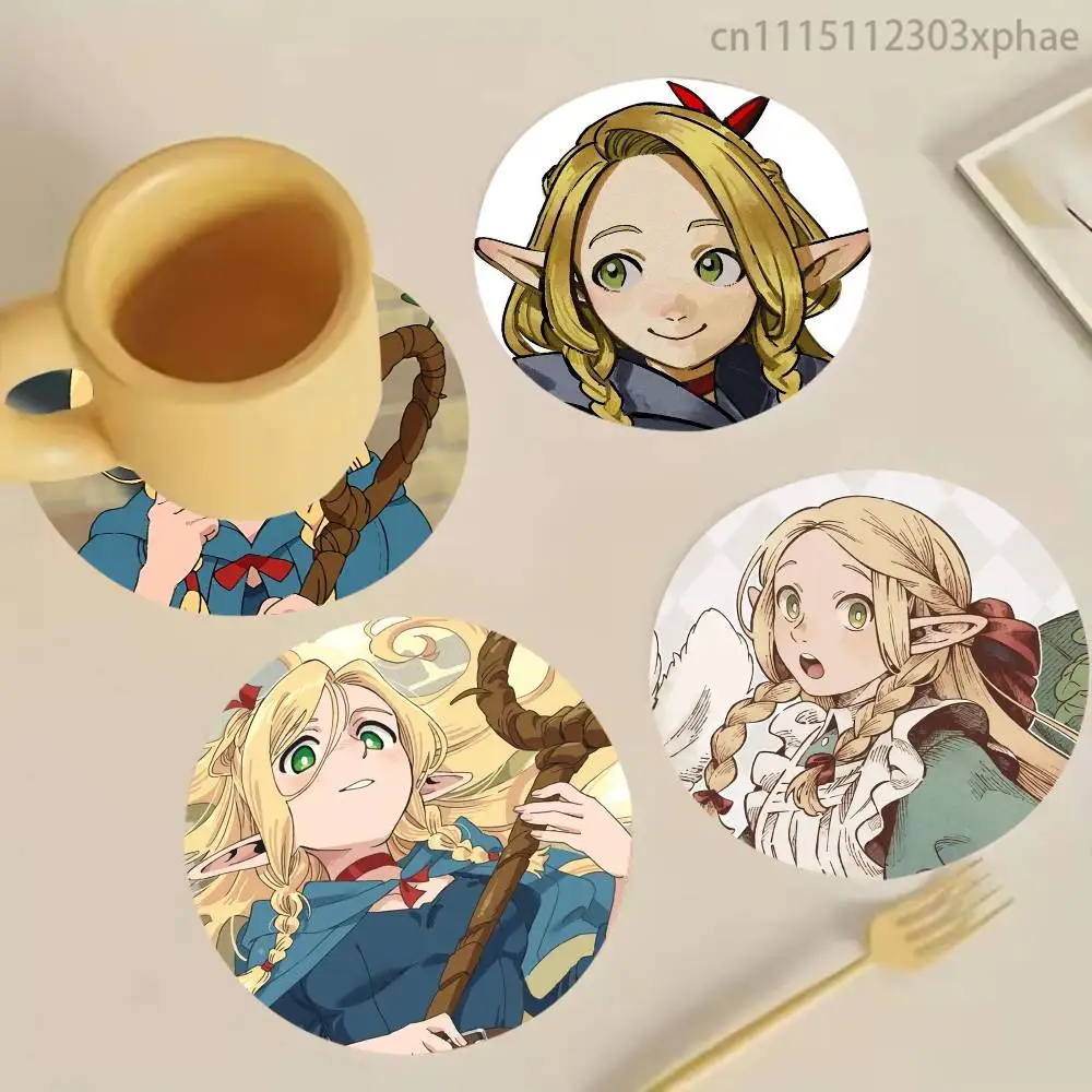 D-Delicious in Dungeon Marcille Elegant Wooden Coaster Handcrafted Wood Grain - Perfect for Coffee, Tea, Home, Bar Decor