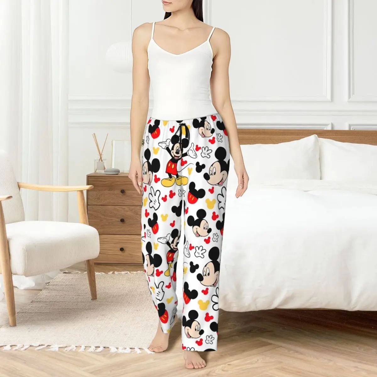 

Custom Mickey Mouse Pajama Pants for Women Cute Cartoon Sleepwear Lounge Sleep Bottoms Stretch with Pockets