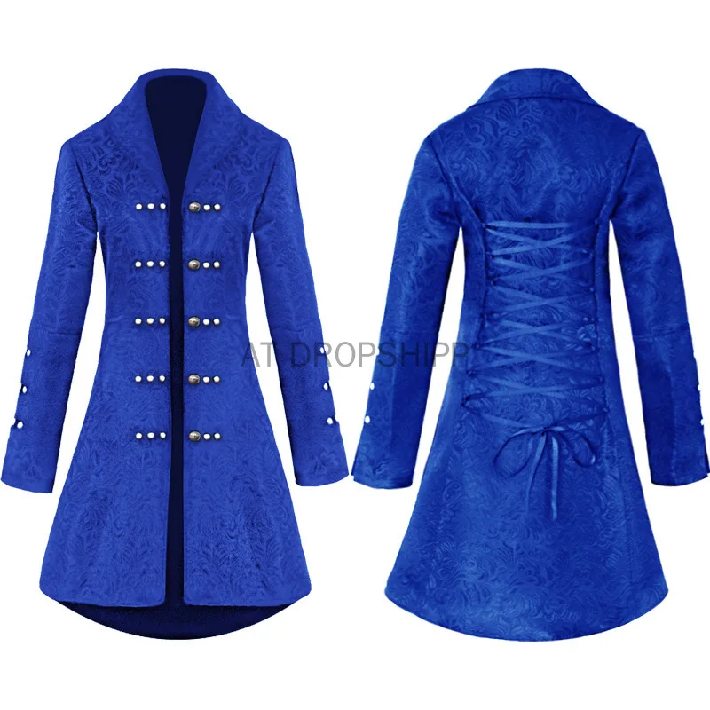 Medieval Retro Red Tuxedo Tailcoat Women Jacquard Jacket Coats Swallowtail Dust Cosplay Steam Punk Costume Palace Dress