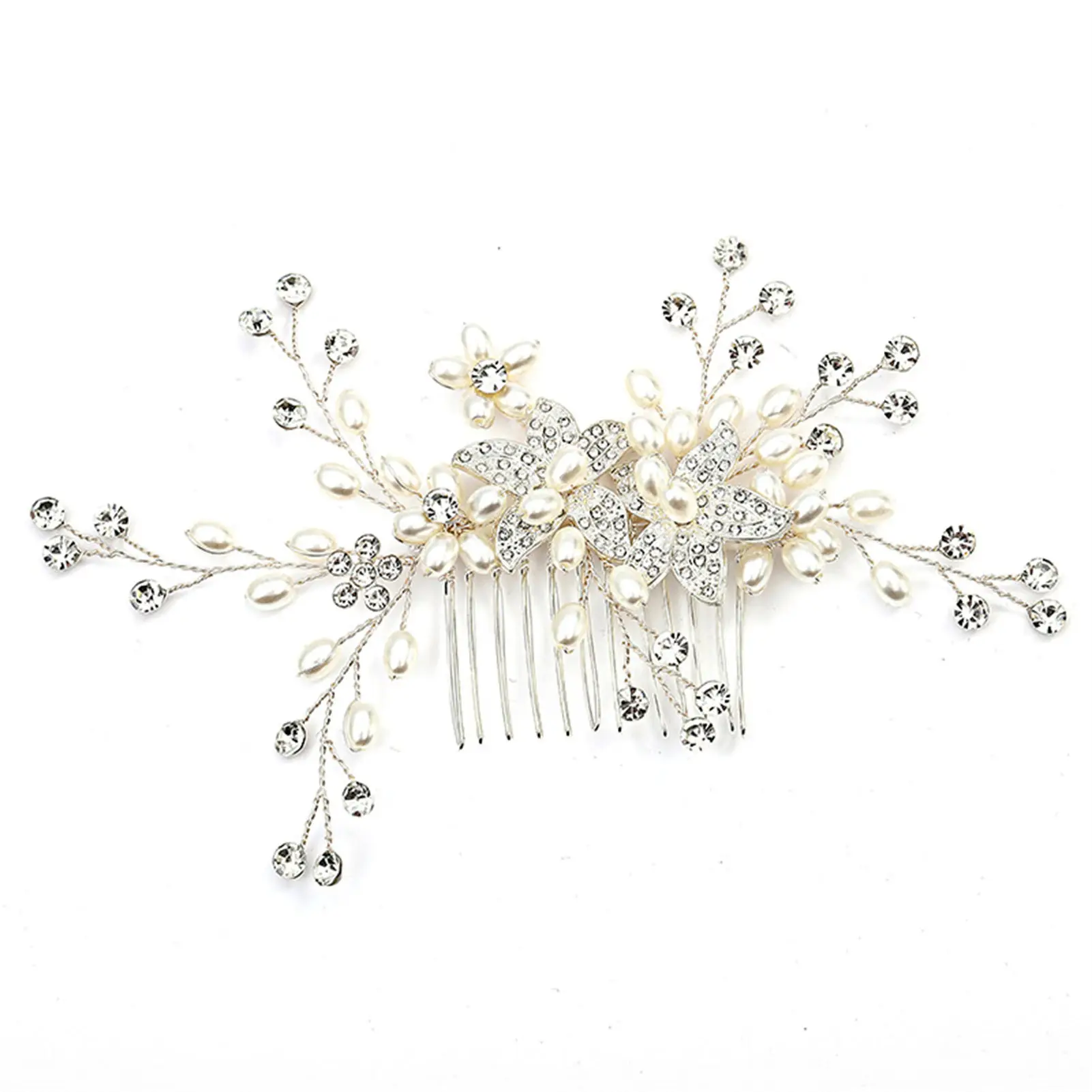 Handmade Pearl Hair Comb Headpiece Luxurious Alloy Hair Accessories with Rhinestone for Woman Hair Decorative Ornaments