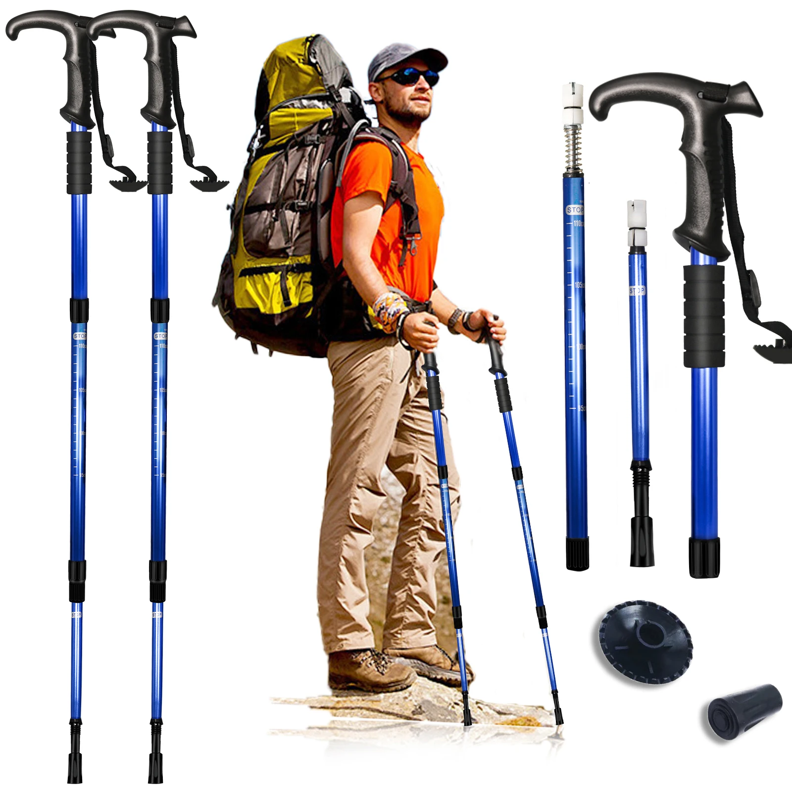 3-Section Portable Outdoor Fold Trekking Pole Walking Hiking Stick Alloy Telescopic Club For Elderly Camping Walking Poles 1PC