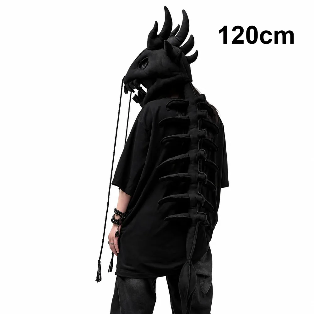 Material Dragon Headpiece Warm Tone Colors Exoskeleton Spine Tail Dinosaur Skeleton Mask Bone Shape Wearable Costume Prop