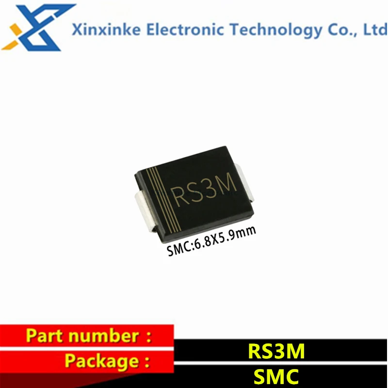 50PCS RS3M SMC(DO-214AB) 1000V 3A SMD Fast Recovery Diode Rectifier