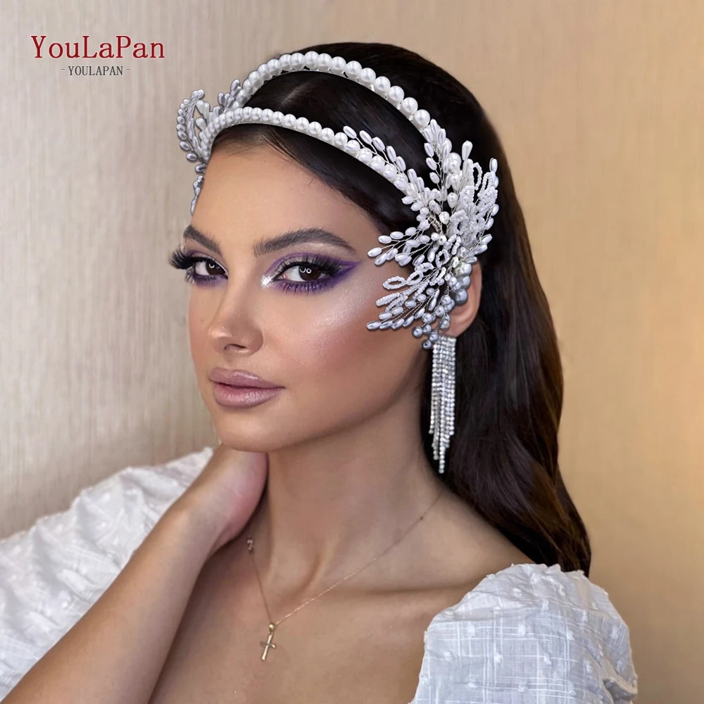 

YouLaPan Wedding Hair Accessories Pearls Headband Handmade Pearl Headwear Bridal Headpiece Beaded Hair Decoration HP627