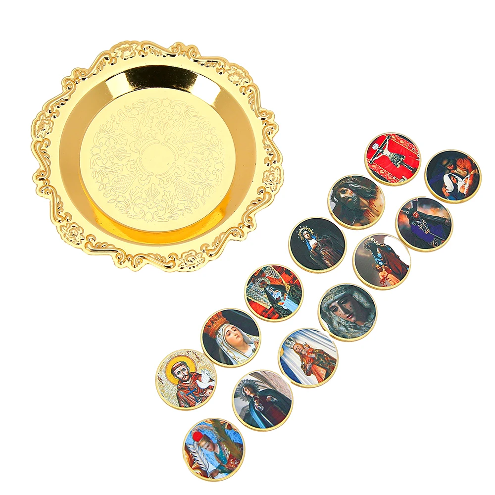 

13Pcs Personalized Wedding Arras Coins Set with Round Tray, Catholic Religious Wedding Spanish Marriage Arras