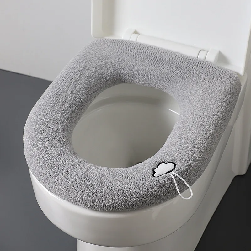 Soft Warm Toilet Mat Cover Winter Thick Closestool Mat Washable Bathroom Accessories Knitting O-shape Toilet Seat Cushion Pad