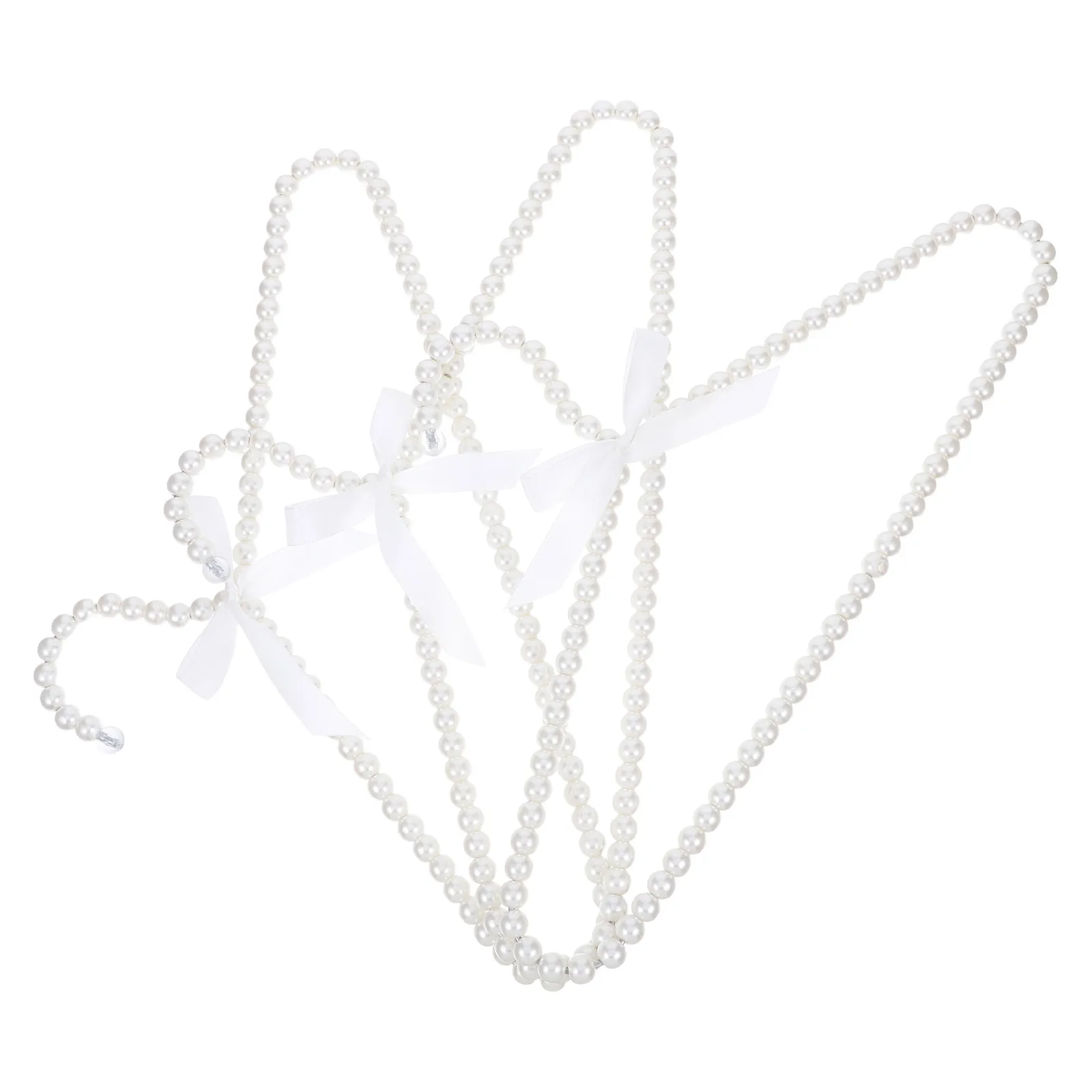 

3Pcs Faux Pearl Clothes Hangers Elegant Bowknot Decorative Plastic Hangers for Wedding Dress Coat Shirt Closet Wardrobe Storage