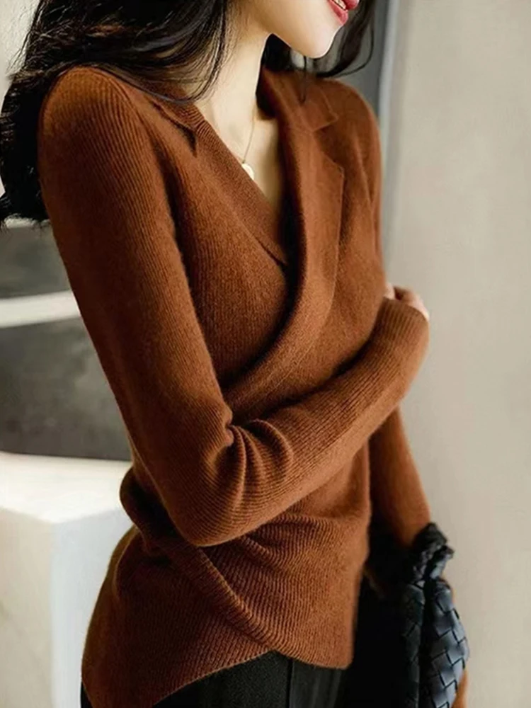 

Ele Long Sve Knitted Sweater Comfortable Base Layer Versatile Slimming Overhead Soft Autumn Faionable Base irt