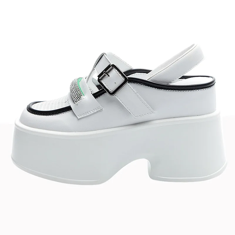 

11 см новые сетчатые кроссовки из натуральной кожи на платформе, массивные кроссовки, женские сандалии, повседневные летние тапочки с полыми стразами