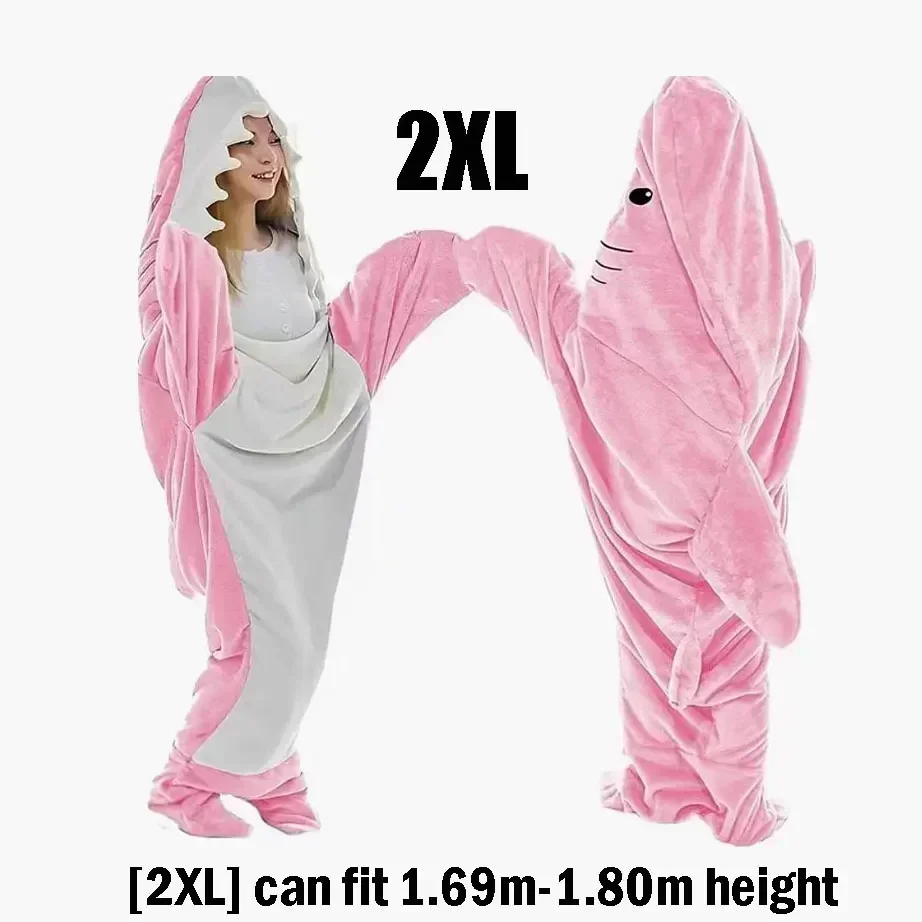 Cartoon Shark Blanket Hoodie Women Kigurumi Playsuit Kids Parents Hooded Warm Flannel Funny Homewear Shark Onesie Sleeping Bag