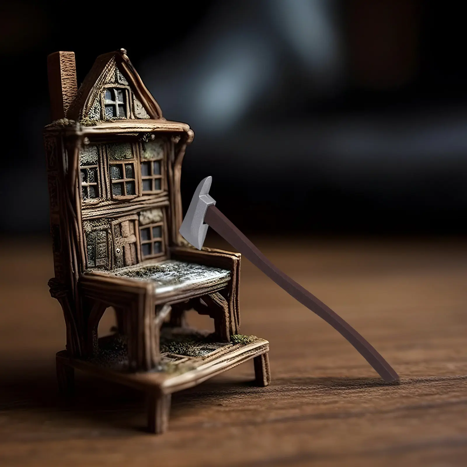 Miniature Metal Axe Wooden Stool Set Accessories for Imaginative Play Dollhouse Construction Site Props