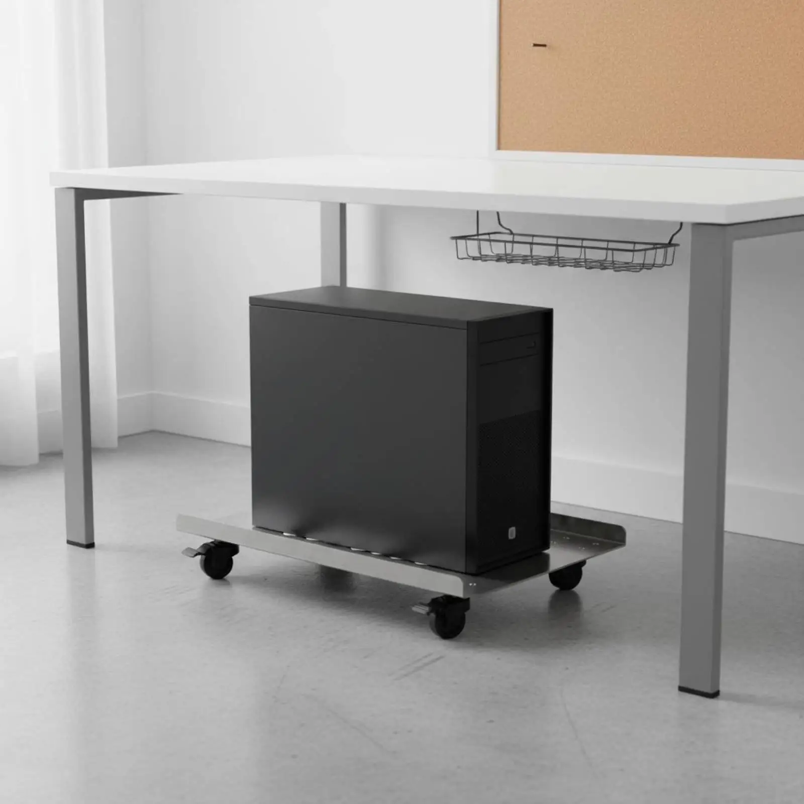 Heavy Duty Computer Stand Extra Wide Stainless Steel Rolling Tower Base with Locking Wheels for PC Room Desk