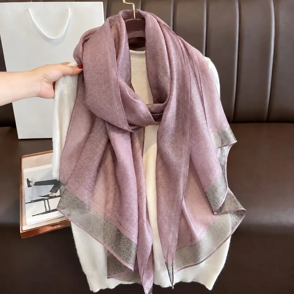 Vintage Large Size Imitation Silk Scarf Breathable Elegant Border Shawl Soft Silky Scarf For Women