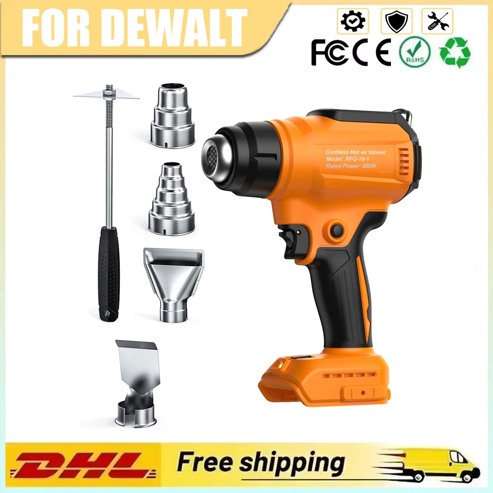 Pistola termica senza fili, compatibile con batterie Makita e Dewalt, 480 W, 2 velocità, potenza massima 720. ℃ Con luce LED per la rimozione della vernice e del film vinilico per auto durante il