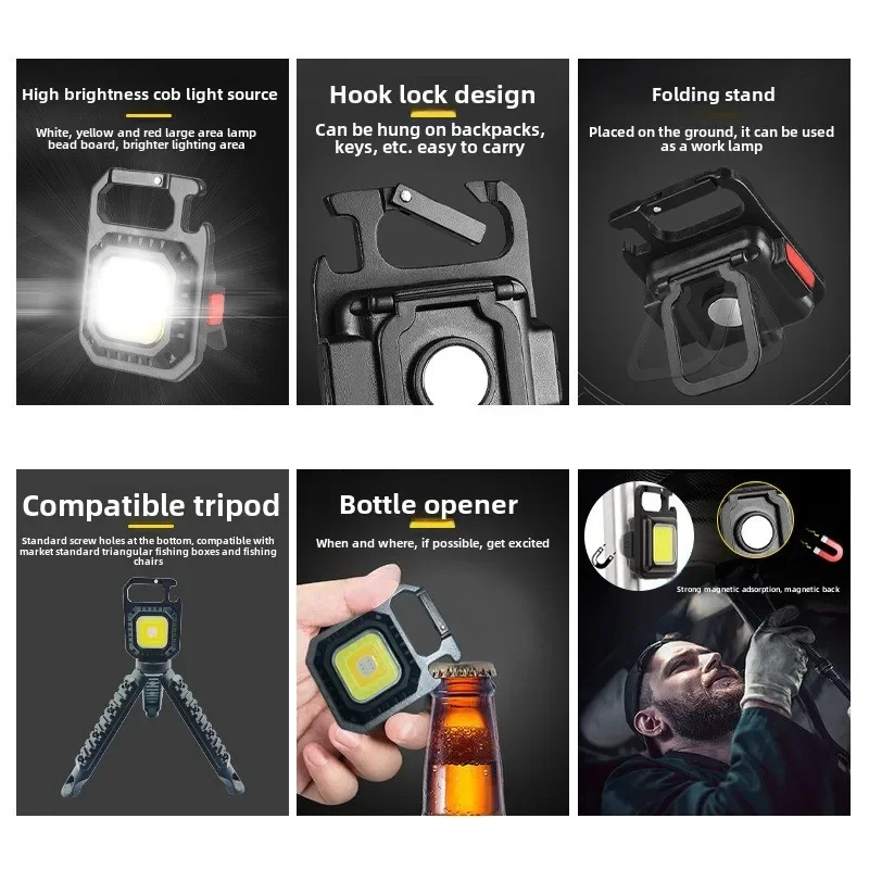 COB Mini Keychain Light Bracket Work Light with Magnetic Magnet Beer Opening and Maintenance Flashlight