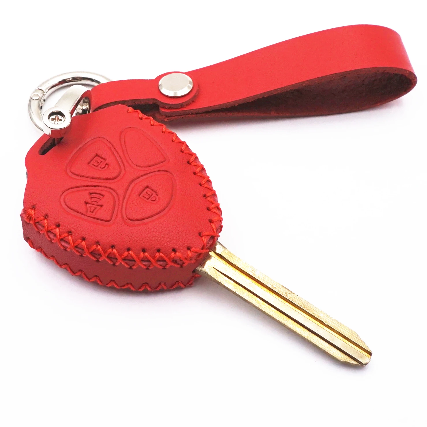 WFMJ Red Leather for Toyota Matrix 4Runner Venza Corolla RAV4 Yaris Scion iQ xB xD 3 Buttons Key Case Cover Fob (Red stitch)