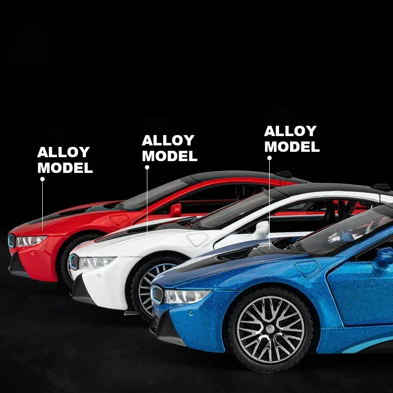 1:32 BMW I8 Supercar Alloy Car Diecasts & Toy Vehicles Model samochodu Dźwięk i światło Zabawki samochodowe Prezenty