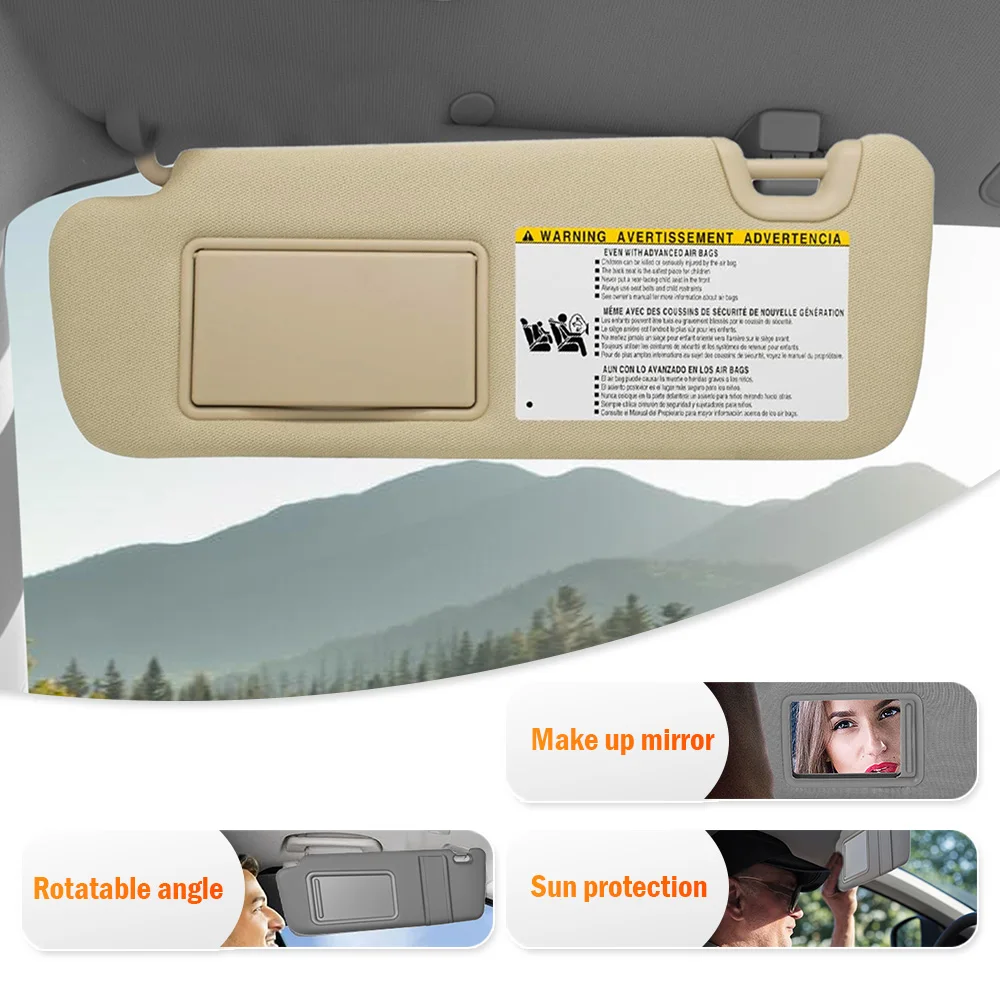 

Car Front Sun Visor With Makeup Mirror Left Driver/Right Passenger Side Beige For Toyota Highlander 2014-2019 74320-0E074-A0